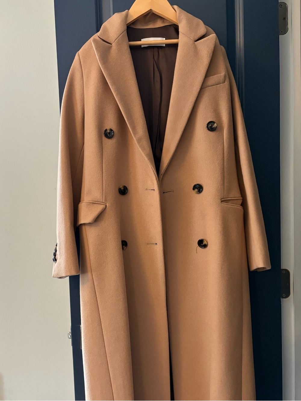 Wool-Blend Double-Breasted Camel Coat - Women